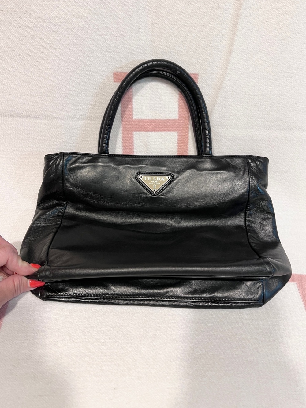 PRADA⭐️Black Leather VINTAGE Satchel with Pyramid Logo